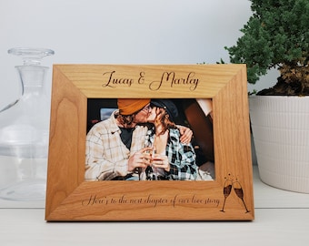 Custom Personalized Picture Frame, Custom Engraved Wood Photo Frame, Custom Engraved Frame, Anniversary Gift, Champagne Anniversary, 028