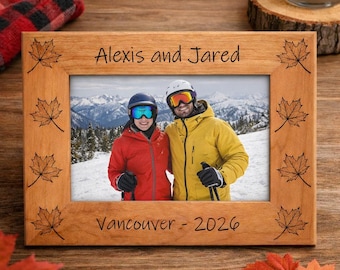 Custom Engraved Canadian Picture Frame, Maple Leaf Wood Photo Frame, Canada Travel Gift, Memory Frame, Canada Souvenir, 095