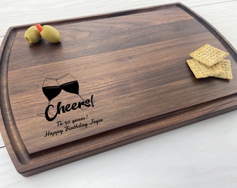 Personalized Cutting Board, Engraved Cutting Board, Wine & Cheese Board, Charcuterie Board, Birthday Gift, 50th Birthday, Cheers, Wine, 214