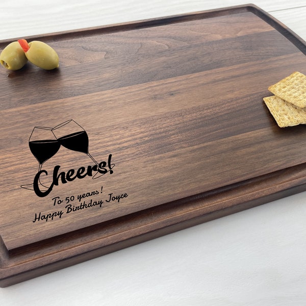 Personalized Cutting Board, Engraved Cutting Board, Wine & Cheese Board, Charcuterie Board, Birthday Gift, 50th Birthday, Cheers, Wine, 214