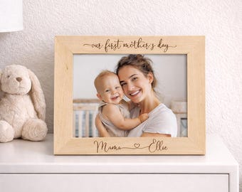 First Mother’s Day Picture Frame, Personalized Mama & Baby Photo Frame, Custom Engraved Wooden Nursery Decor, New Mom Gift, 167