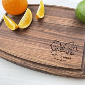 Personalized Cutting Board, Custom Cutting Board, Elephant Themed Gift, Couples Gift, Wedding Gift, Engagement Gift, Valentines Gift, 055 image 2