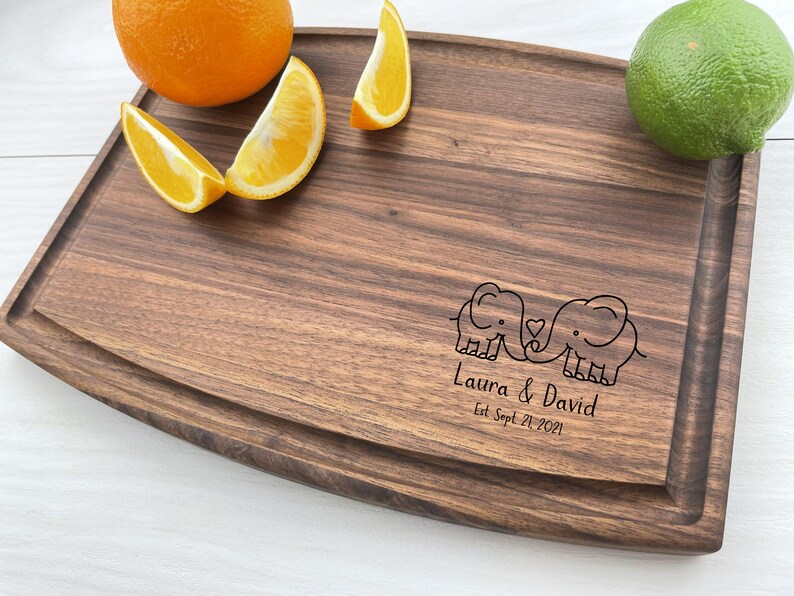 Personalized Cutting Board, Custom Cutting Board, Elephant Themed Gift, Couples Gift, Wedding Gift, Engagement Gift, Valentines Gift, 055 image 2