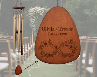 Personalized Infinity Floral Wind Chime, Custom Engraved Wedding Gift, Anniversary Wind Chime, Outdoor Home Decor, 047