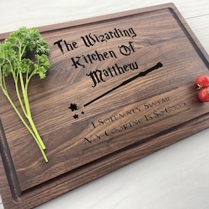 Personalized Cutting Board, Engraved Cutting Board, Wizard Board, Magic, Birthday Present, Lighting Bolt, Wand, 484