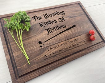 Personalized Cutting Board, Engraved Cutting Board, Wizard Board, Magic, Birthday Present, Lighting Bolt, Wand, 484