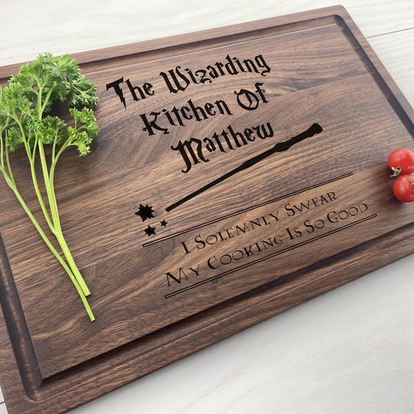 Personalized Wizard Cutting Board, Engraved Magic Wand, Birthday Present, 484