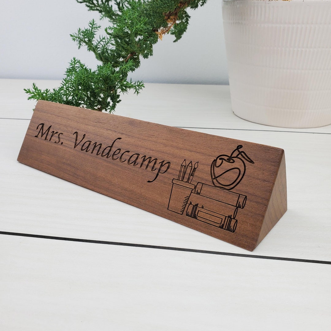 Personalized Wood Desk Block, Custom Engraved Desk Name Plate, Desk ...