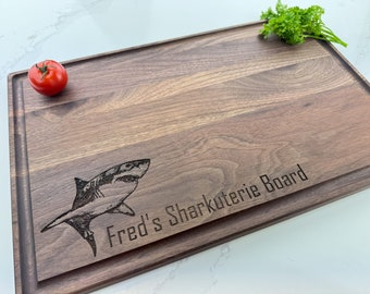 Personalized Cutting Board, Custom Cutting Board, Shark Gift, Shark Board, Shark Lover, Tiger Shark, Shark Coochie Board, Deep Diver, 581