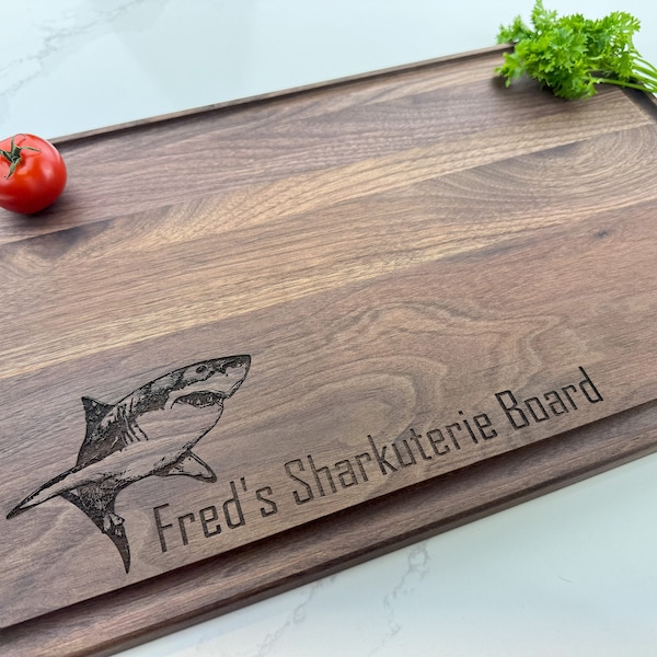 Personalized Cutting Board, Custom Cutting Board, Shark Gift, Shark Board, Shark Lover, Tiger Shark, Shark Coochie Board, Deep Diver, 581