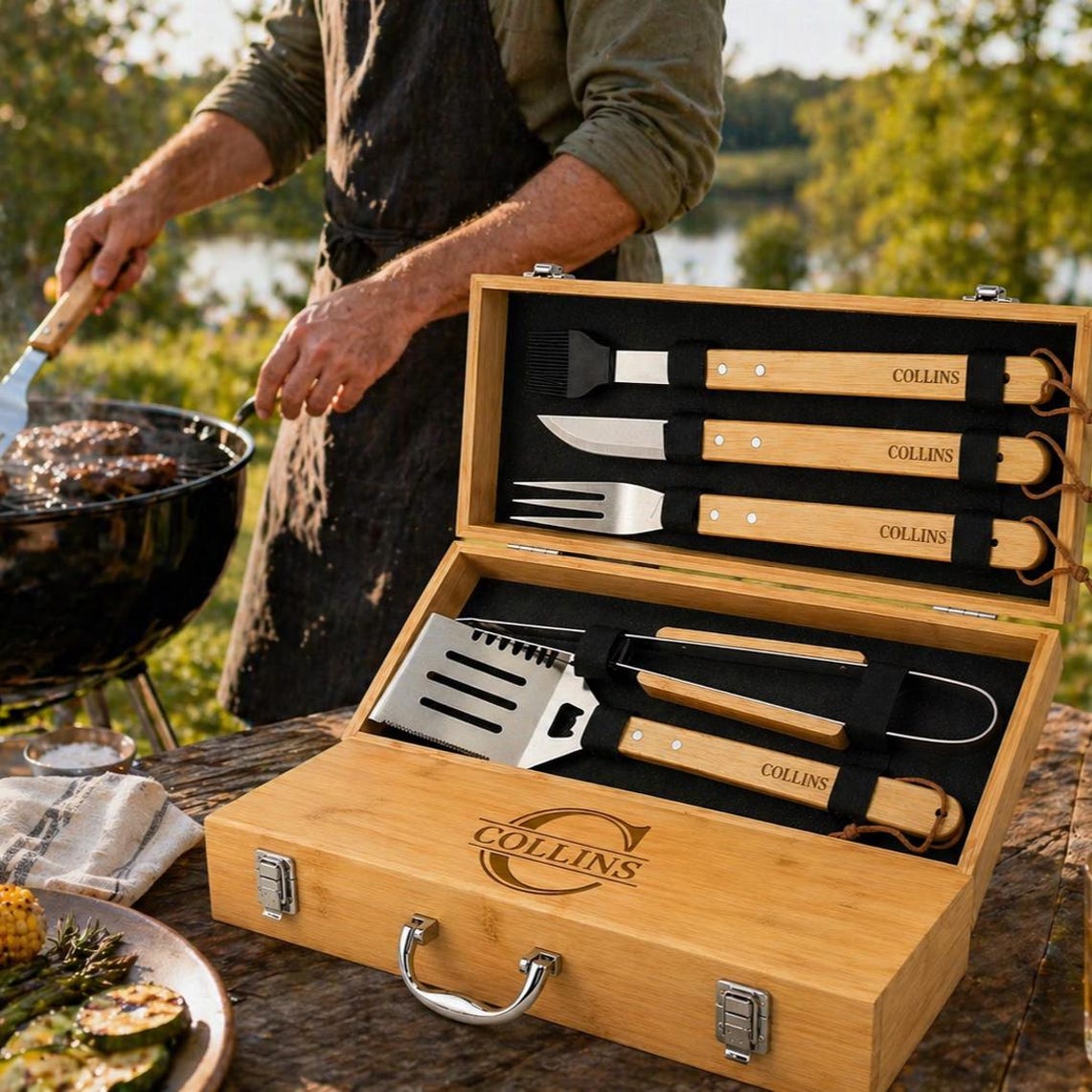 Custom Grilling Tools Personalized BBQ Tools & Box Set, Custom Engraved Barbecue Case, Grill ...
