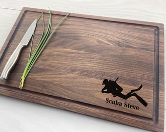 Personalized Cutting Board, Custom Cutting Board, Scuba Diver, Scuba Gift, Marine Biologist Gift, Deep Diving, Marine Biology, Diver, 322