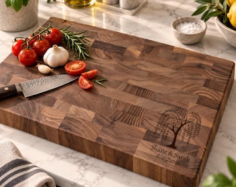 Personalized End Grain Butcher Block, Engraved Cutting Board, Wedding & Anniversary Gift, Charcuterie Board, 050