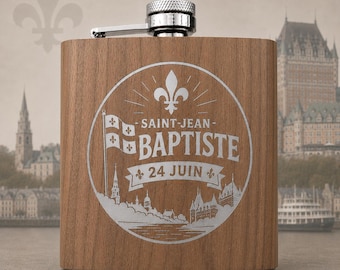 Saint Jean Baptiste Flask, Quebec Day Gift, 24 Juin, Quebec Flag Fleur de Lis, Flasque Quebecois, 042
