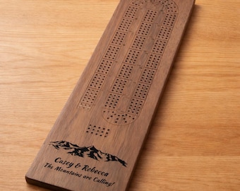 Rustic Mountain Cribbage Board, Personalized Wooden Game, Cabin Decor Gift, Cottagecore Game Night, 003