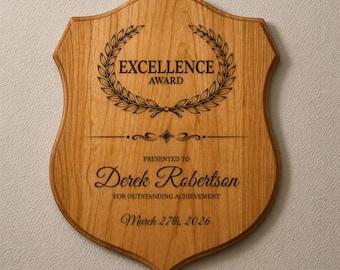 Personalized Wood Plaque, Excellence Award Plaque, Employee Recognition Gift, Office Decor, Custom Wall Sign, 003