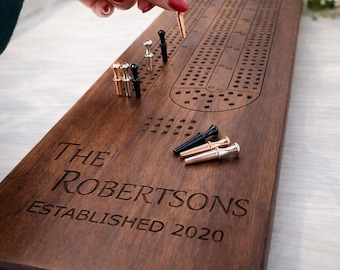 Personalized Cribbage Board, Engraved Wooden Cribbage Board, Custom Cribbage Gift for Him, Wedding Gift, Anniversary Gift, Grandma Gift, 000