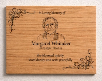 Personalized Memorial Wall Plaque with Portrait, Custom Wooden Remembrance Sign, In Loving Memory Gift, Sympathy Bereavement Decor, 007