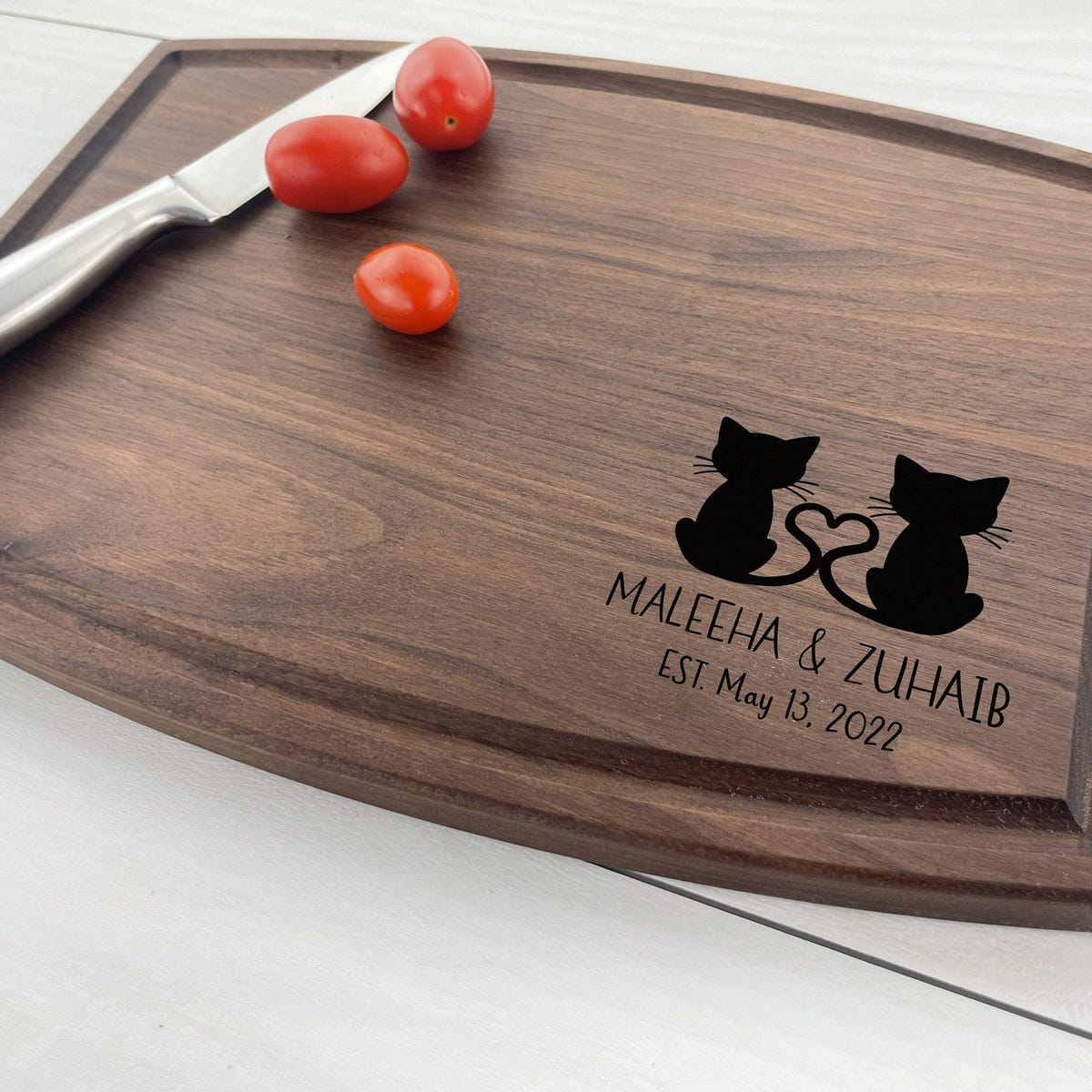 Personalized Cutting Board, Custom Cutting Board, Cats in Love, Heart Tails, Cat Lovers, Anniversary, Cat Person, Cat Snuggles, Kittens, 292