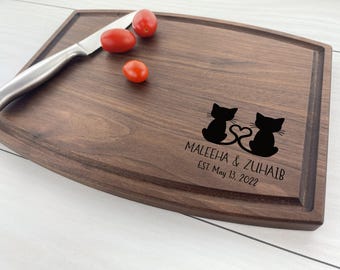 Personalized Cutting Board, Custom Cutting Board, Cats in Love, Heart Tails, Cat Lovers, Anniversary, Cat Person, Cat Snuggles, Kittens, 292