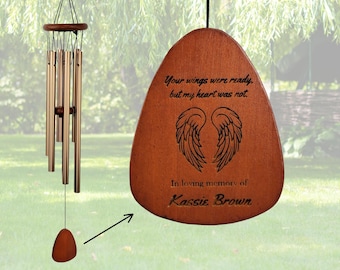 Personalized Memorial Wind Chime: Angel Wings, Sympathy Gift, 004
