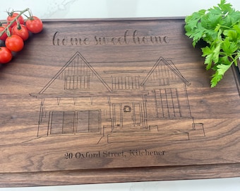 Personalized Cutting Board, Engraved Home Portrait, Housewarming Gift, Personalized House Portrait, Real Estate Present, Closing Gift, 529