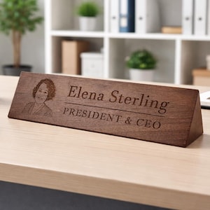 Plaque signalétique de bureau portrait personnalisée, bloc de bureau en bois personnalisé, portrait à partir d'une photo, plaque de bureau, accessoires de bureau, plaque nominative personnalisée, 015