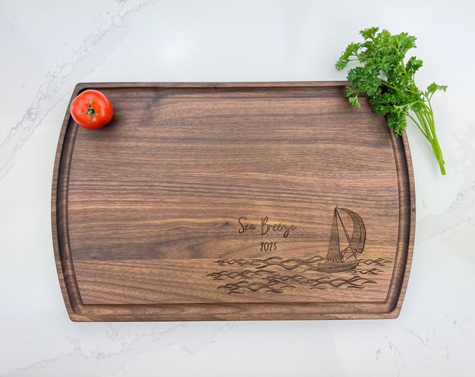 Personalized Cutting Board, Wedding Gift, Nautical Gift, Sailing Gift, Engagement Gift, Gift for Sailor, Sailboat Gift, Captain Gift, 537