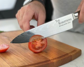 Couteau de chef personnalisé, couteau professionnel personnalisé, couteau gravé, cadeau pour un chef, cadeau gravé personnalisé, cadeau d'anniversaire, cadeau d'hôte, 001