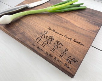 Personalized Cutting Board, Engraved Cutting Board, Stick Figure Family, Personalized Family Cutting Board, Stick people, Dog, Cat 161