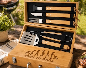 Personalized BBQ Tools & Box Set, Born to Grill, Father's Day BBQ Gift Set, 021
