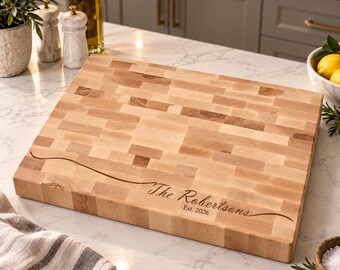 Personalized End Grain Butcher Block, Engraved Cutting Board, Family Name Gift, Wedding Gift, Anniversary Gift, Charcuterie Board, 019