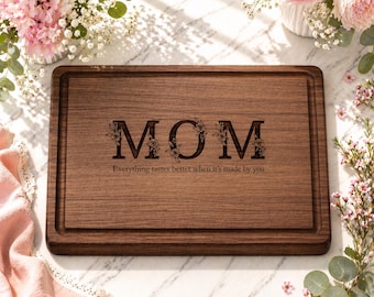 Personalized Mother’s Day Cutting Board, Engraved Butcher Block Gift, Custom Floral Name Board, Mother’s Day Gift She’ll Cry Over, 761
