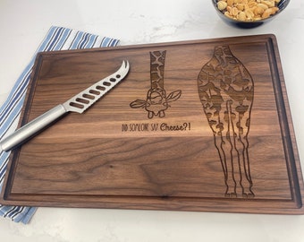 Personalized Cutting Board, Engraved Cutting Board, Giraffe, Charcuterie Board, Cheese Board, Cheese Humor, Wine & Cheese, Animal Boards 233