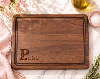Custom Floral Name Butcher Block Cutting Board, Wedding Gift, Housewarming Gift for Her, Kitchen Decor, 758