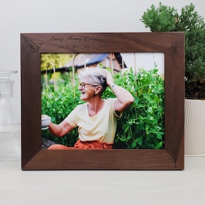 Custom Personalized Picture Frame, Custom Engraved Wood Photo Frame, Floral Memorial Gift, Memorial Flowers, Grief Gift, Hummingbird, 079