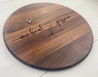 Personalized Circular Cutting Board, Engraved Round Cutting Board, Wedding Gift, Anniversary Gift, Engagement Gift, Couples Gift, 048