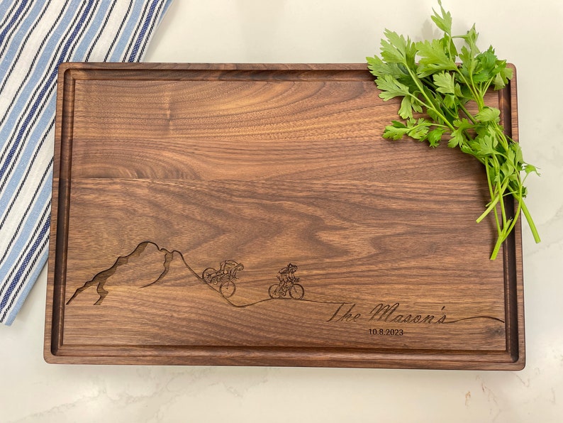 Personalized Cutting Board, Bike Enthusiast, Mountain Biking Gift, Bikers Gift, Biking Couple Engagment Gift, Cyclists Anniversary Gift, 312 image 3