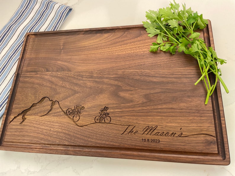 Personalized Cutting Board, Bike Enthusiast, Mountain Biking Gift, Bikers Gift, Biking Couple Engagment Gift, Cyclists Anniversary Gift, 312 image 2