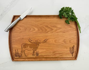 Personalized Cutting Board, Farmer, Cattle Farm, Farmers Gift, Texas Longhorn, Bull Horn Design, Family Farm Gift, Cattle Themed, 557