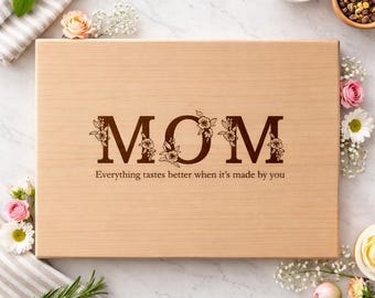 Personalized Mom Cutting Board, Floral Engraved Gift for Mom, Custom Wooden Kitchen Gift, Mother’s Day Gift, Gift for Her, Mom Keepsake, 761