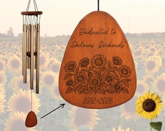 Sunflower Memorial Wind Chime, Personalized and Engraved, Outdoor Memorial, 044