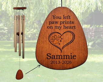 Personalized Pet Memorial Wind Chime, Paw Prints On My Heart, Custom Pet Loss Gift, Pet Remembrance, Dog Memorial Keepsake, 038