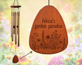 Custom Garden Wind Chime, Personalized Engraved Wood Wind Chime, Memorial Garden Gift, Gift for Mom, Outdoor Decor, 042