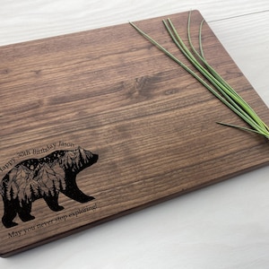 Personalized Cutting Board, Engraved Cutting Board, Bear, Charcuterie Board, 30th Birthday Gift, Cheese Board, Explorer Gift, Mountains, 204