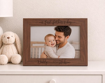 First Father’s Day Picture Frame, Personalized Daddy & Baby Photo Frame, Custom Engraved Wooden Nursery Decor, New Dad Gift, 167