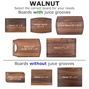a bunch of cutting boards with measurements for them