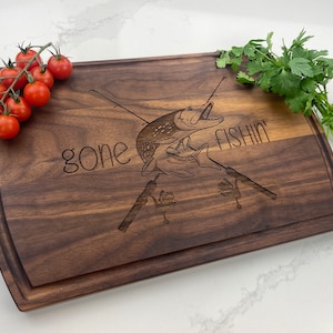 Personalized Cutting Board, Custom Cutting Board, Fishing, Retirement, Gone Fishing, Cottage Cutting Board, Summer, Gift for Dad, 495