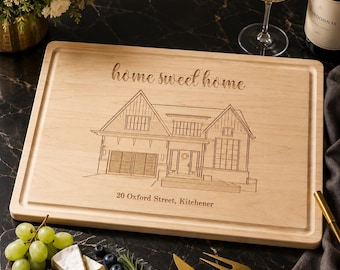 Personalized Cutting Board, Engraved Home Portrait, Housewarming Gift, Personalized House Portrait, Real Estate Present, Closing Gift, 529