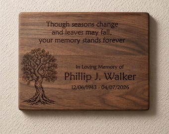 Personalized Memorial Plaque with Tree, Custom Engraved Sympathy Gift, In Loving Memory Wall Hanging, 006